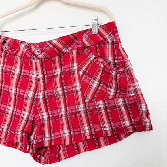 Y2K No Boundaries Shorts Red Plaid Size 19 Juniors Skater Indie Grunge Preppy - Picture 2 of 4